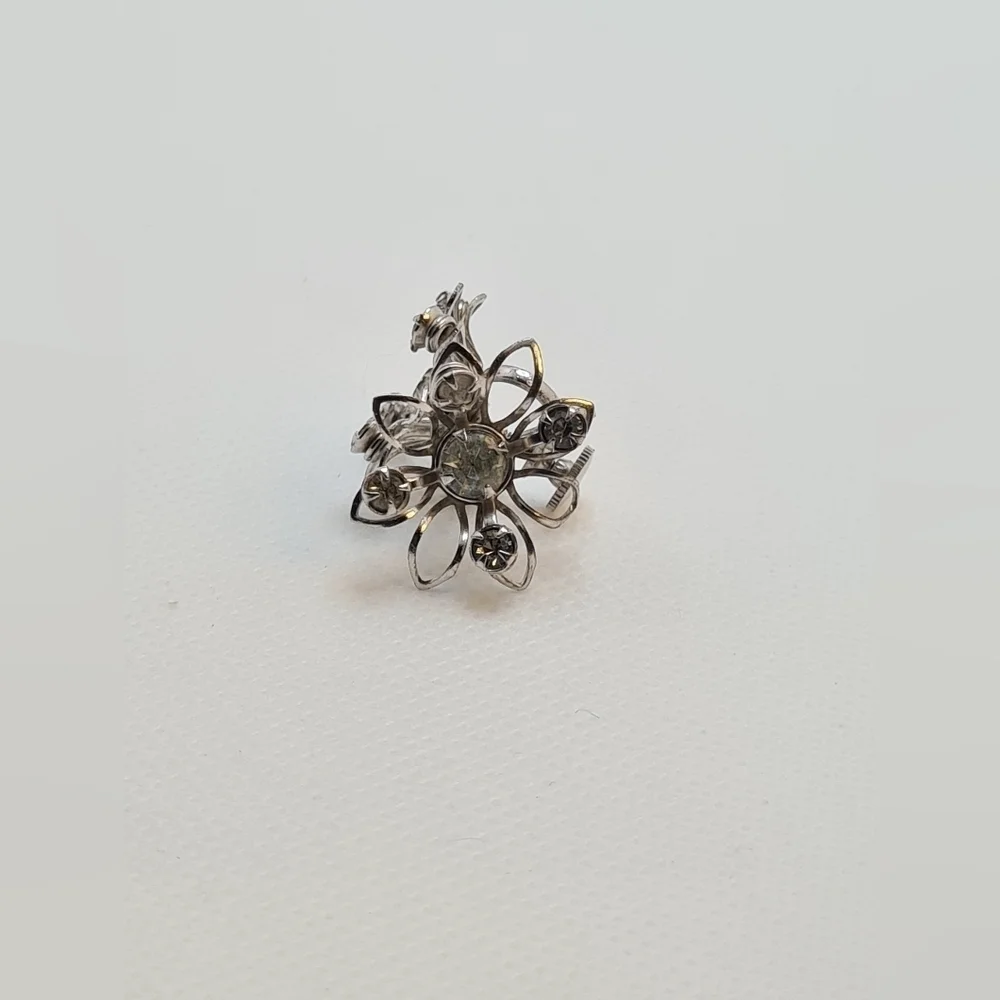 Vintage Silver And Crystal Floral Earrings
